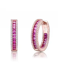 Серьги-Кольца из стерлингового серебра с кубическим цирконием огранки «багет» Genevive, pink