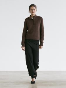 Вязаный свитер с высоким воротником и кнопками Massimo Dutti, brown