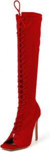 Женские сапоги FSJ с открытым носком, шнуровкой, до колена, выше бедра, на шпильке, с боковой молнией, модные, для вечеринки или выпускного, длинные, размер 4-15 US, Red