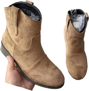 Женские замшевые ботильоны средней высоты до середины икры, ботильоны с круглым носком, замшевые, без застежки, с низким каблуком, удобные, свободные ботиночки Generic, Light Brown