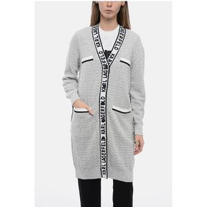 Женский кардиган из ткани «Букле» с фирменными полосами Karl Lagerfeld, Gray