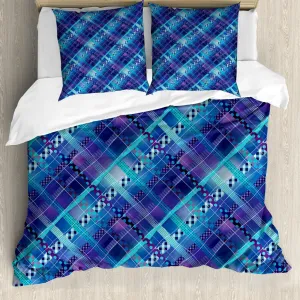 Пододеяльник ABAKUHAUS темно-синего цвета, в горошек и полоску, с защитой от клещей, подходит для аллергиков, с наволочками, 155 см x 220 см - 80 x 80 см, фиолетово-синий Abakuhaus