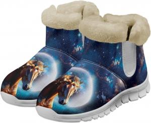 Женские зимние сапоги chaqlin с мехом, утепленные, мягкие, на щиколотку, с нескользящей подошвой, на плоском каблуке, широкие, повседневные, для улицы и работы, с флисовым плюшем, удобные, Galaxy Horse Moon