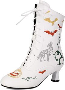 Женские модные ботильоны Aflngle с вышивкой, шнуровкой, заостренным носком, средней массивной подошвой, короткие ботинки в классическом винтажном викторианском стиле, White