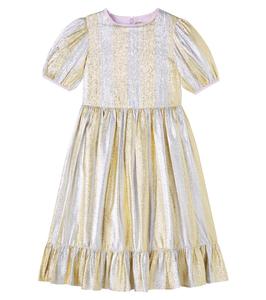 Полосатое платье из ламе и органзы Stella McCartney Kids, Oro/Argento