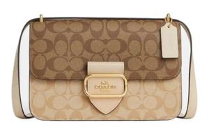 Большая сумка Morgan 26 квадратная через плечо из брендированной ткани Signature Canvas COACH