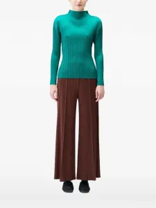 Топ с длинными рукавами и воротником-стойкой Pleats Please Issey Miyake, зеленый