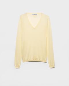 Кашемировый и шелковый свитер с V-образным вырезом Prada, кремовые