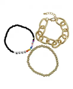 Комплект из 3 браслетов с радужными бусинами и золотистыми звеньями Rebl Jewelry, gold