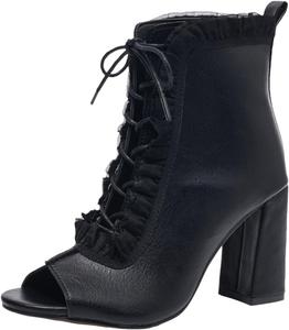 AtXiteli Водонепроницаемые сексуальные женские сандалии с открытым носком на высоком каблуке - черные ботильоны с кружевами и вырезом «рыбий рот» для вечеринок, клубов и прогулок на улице