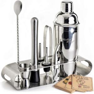 Набор для бармена Zulay Kitchen Bartender Kit из 9 предметов: шейкеры для коктейлей и элегантная металлическая подставка Zulay Kitchen, серебряный