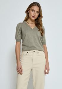 Футболка базовая MIMILLA V- NECK KNIT TEE 1 Minus, цвет wood smoke melange