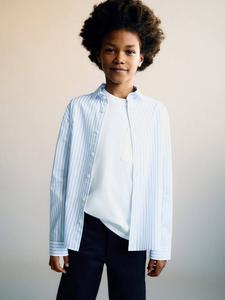 Детская хлопковая рубашка Pedro в полоску Mango, White/Blue