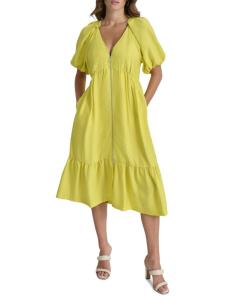 Платье из ткани с рукавами-фонариками и застежкой-молнией спереди DKNY, цвет Acid Yellow