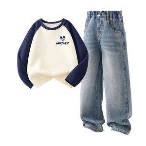 Детская повседневная спортивная одежда Disney, Disney Mickey Mouse Navy Blue+Solid Color Sea Salt Blue