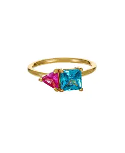 Кольцо из латуни с квадратным кубическим цирконием, позолоченное 18 карат Ettika, aqua