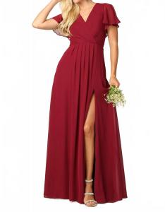 Бордовое платье Abella Chiffon с короткими рукавами Eva