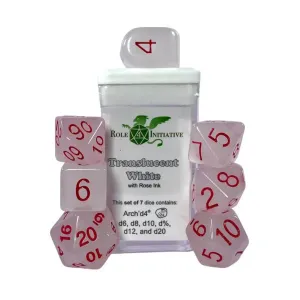 Многогранные игральные кости — полупрозрачные белые с розой и аркой4 (7), Game Dice - Translucent (Role 4 Initiative)