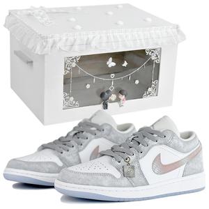 Jordan Кроссовки Air 1 Gray Mist с противоскользящей подошвой, износостойкие, низкие, винтажные баскетбольные, женские, серые