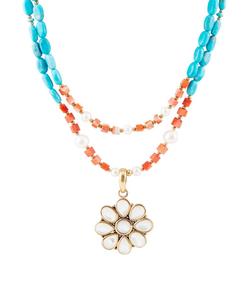 Подвеска в виде цветка гибискуса из натурального перламутра и бронзы Barse, Genuine Mother of Pearl, Genuine Coral, Genuine Magnesite