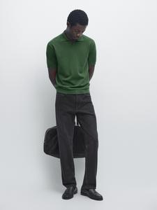 Вязаный свитер-поло из хлопковой смеси Massimo Dutti, duck green