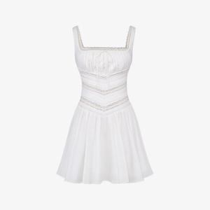 Платье мини Tiffani из эластичного хлопка с квадратным вырезом и кружевной отделкой House Of Cb, белый