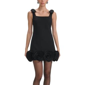 Мини-платье с цветочной аппликацией Self-portrait, черный