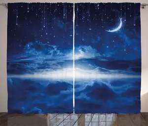 Штора для спальни ABAKUHAUS Rustic Night Curtain, дизайн Galaxy Falling Stars, присборенная, с петлями и крючками, 280 x 175 см, цвет индиго, белый, синий Abakuhaus
