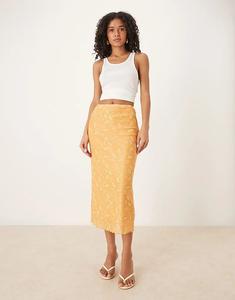 Гламурная юбка миди с низкой посадкой из сетки с узором пейсли оранжевого и оливкового цвета