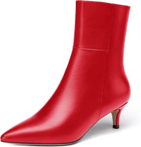 Женские короткие ботильоны WAYDERNS с матовой поверхностью, острым носком, низким каблуком 2 дюйма и застежкой-молнией, Red