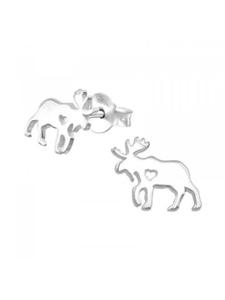 Alexander York Серьги-гвоздики в виде вырезанных сердечек с изображением оленя, изготовленные из серебра 925 пробы, комплект из 2 штук