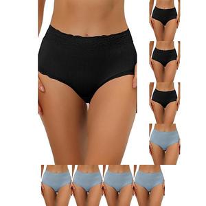 9 пар женских трусиков с высокой талией, утягивающие, комфортные, с кружевной отделкой и резинкой Inspire Chic, Black Light Blue