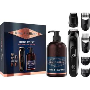 King C. Men's Perfect Style Beard Kit Подарочный набор с триммером и средством для мытья бороды и лица Gillette