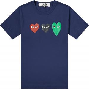Футболка Comme des Garçons Short-Sleeve Play T-Shirt With Three Hearts 'Navy', синий