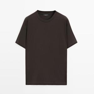 Футболка Massimo Dutti Boxy Fit Short Sleeve Cotton Blend, коричневый