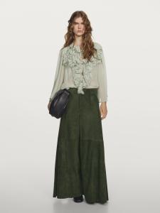 Замшевые кожаные брюки широкого кроя - студия Massimo Dutti, Moss Green