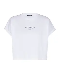 Короткая футболка с принтом Balmain, белый
