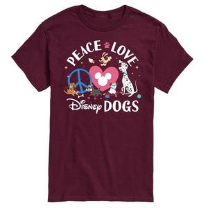 Мужская футболка с рисунком Disney's Peace Love Dogs, цвет Dark Red