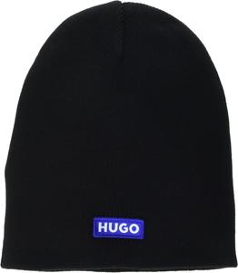 Мужская синяя вязаная шапка HUGO с нашивками, Black Currant