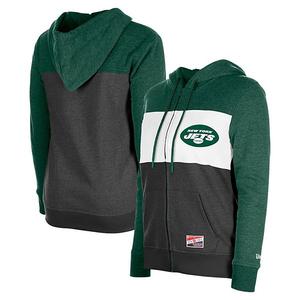 Женская зеленая худи с молнией и цветными блоками New York Jets New Era