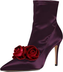 Женские сатиновые ботильоны XYD с заостренным носком, романтичным розовым цветком, высоким каблуком-стилето, боковой молнией, для вечеринок и вечера