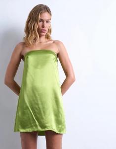 Мини-платье-бандо из атласа Topshop цвета шартрез