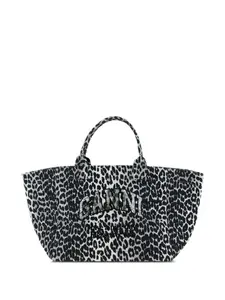 Сумка-тоут с аппликацией в виде леопарда из пайеток XXL Ganni, черный