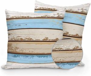 Huotupsine Декоративные подушки винтажные сине-коричневые в стиле кантри шебби-шик с текстурой дерева, 2 шт Blue