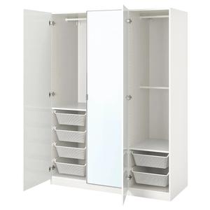 Гардероб PAX/FARDAL/ÅHEIM IKEA, 150x60x201 см, цвет white/high-gloss/white mirror glass
