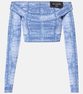 Укороченный топ с эффектом trompe l'oeil Balmain, Bleu Jean J