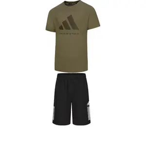 Adidas Мужской спортивный костюм Taekwondo Casual: зеленая футболка с коротким рукавом + черные шорты