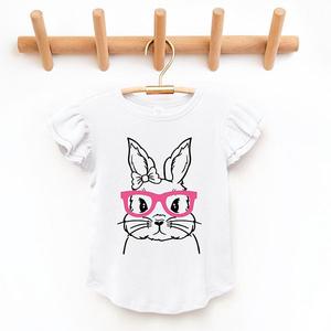 Футболка с рукавами-крылышками Bunny face с розовыми очками The Juniper Shop, White
