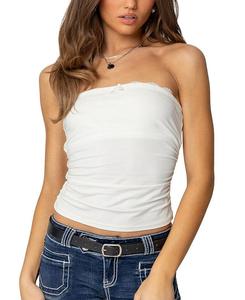 Amarelle Lacey Gathered Tube Top – Амарель Кружевной Собранный Топ-труба Edikted, белый