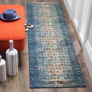 Ковер-дорожка SAFAVIEH, 67 x 366 см, Monaco Collection, Blue & Ivory, богемный абстрактный дистресс-дизайн, не линяет и прост в уходе, идеален для помещений с высокой проходимостью в гостиной, спальне (MNC208V)